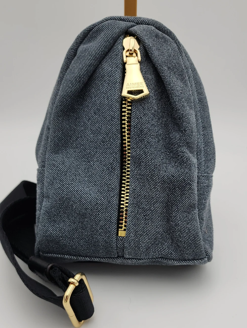 Aimee Kestenberg Blue Denim Cosmetic Pouch with Gold Hardware